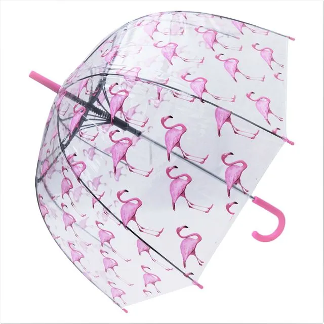 Flamingo Pink Transparent Straight Umbrella