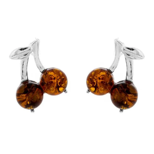 Cherries Orange Amber Stud Earrings and Presentation Box