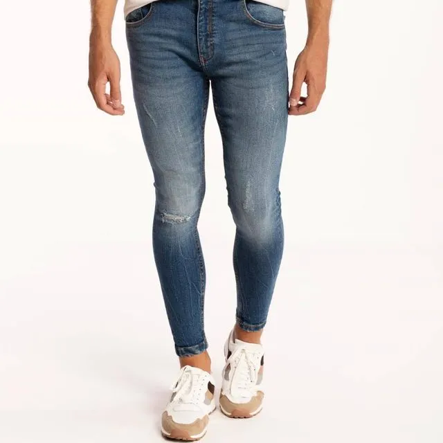 Ripped Skinny Cropped Trousers - Blue