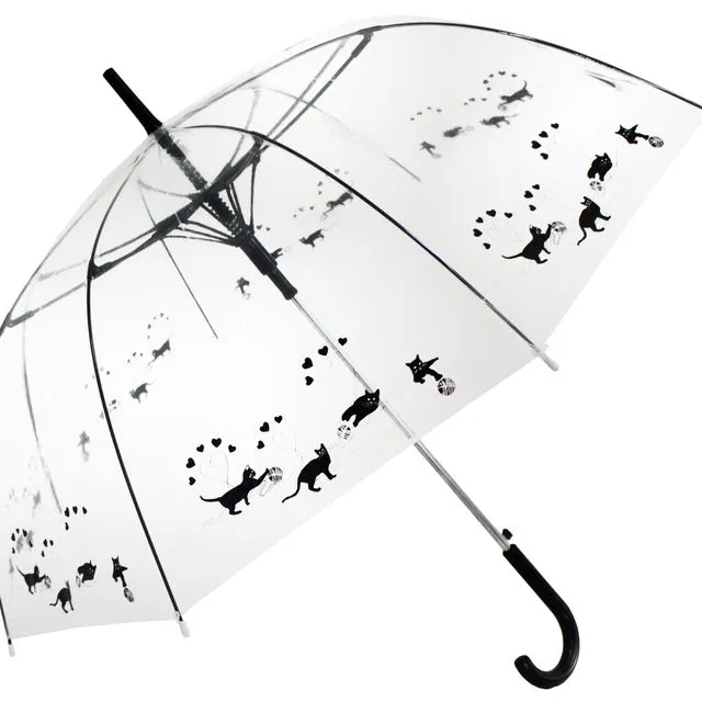 Black Cats Playing with wool knot Transparent Umbrella