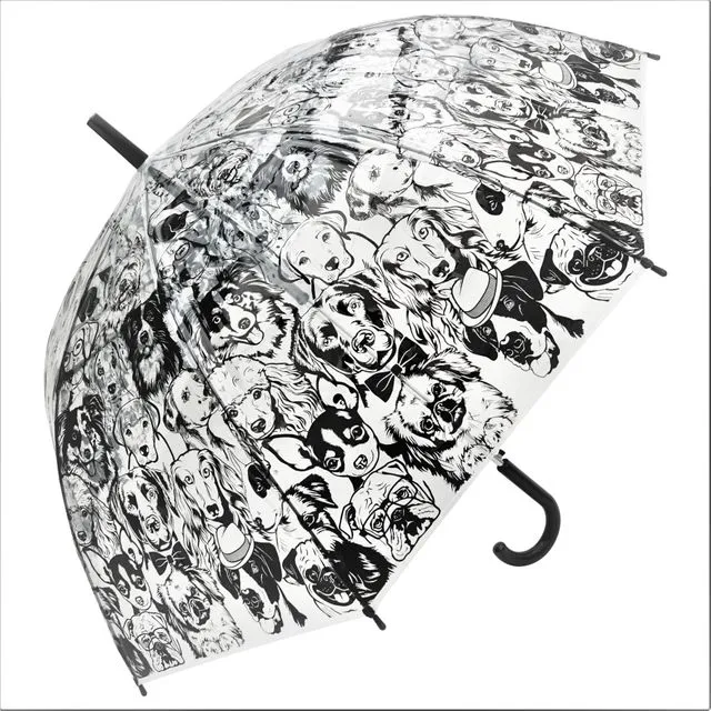 Umbrella - Monochrome Puppies Transparent Straight