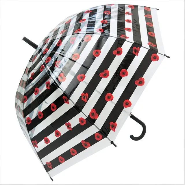 Umbrella - Red Poppy Black Striped Transparent Straight