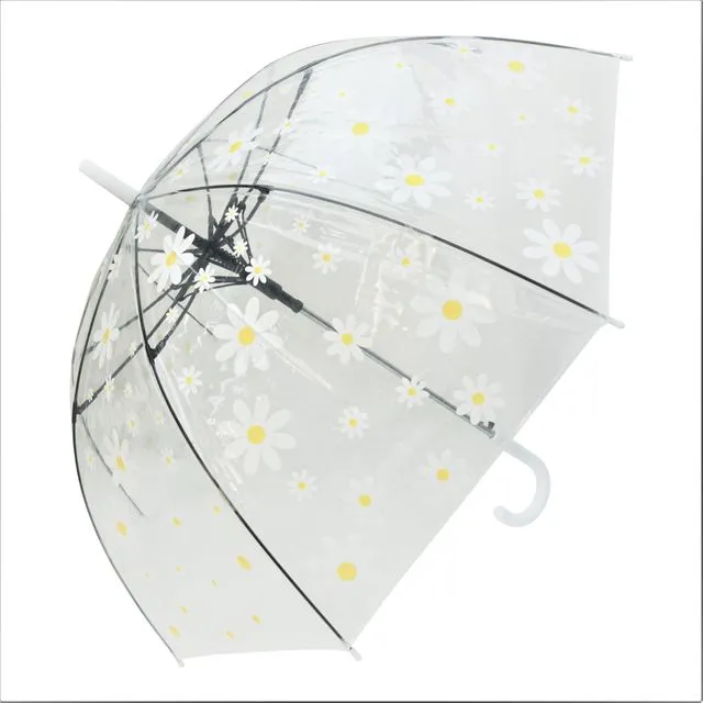 Umbrella - Daisy Print Transparent Straight