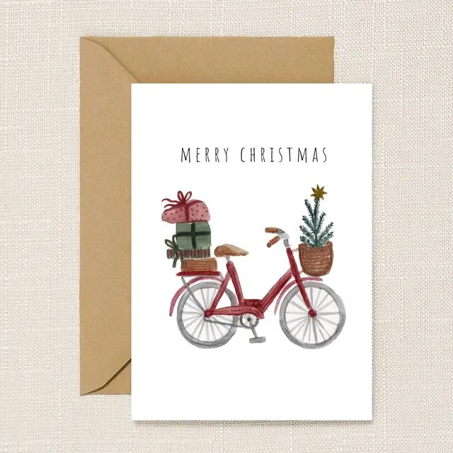 Red Bicycle Merry Christmas Card
