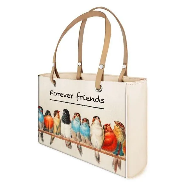 Forever friends perch of birds vintage illustration Handbag