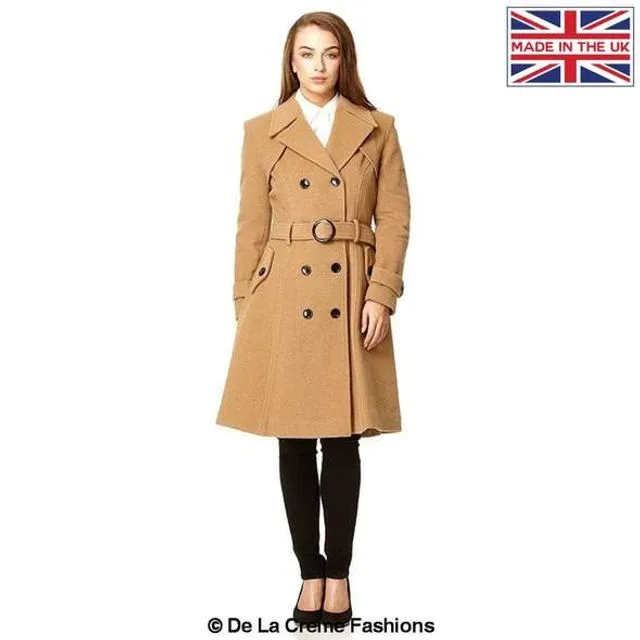 Amber Wool Blend Double Breasted Trench Coat - Camel