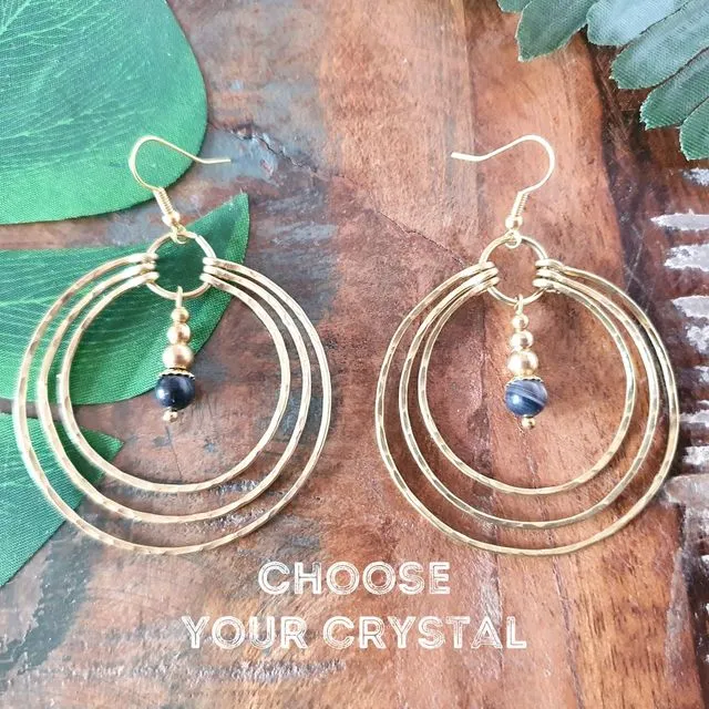 Custom crystal gold wire concentric hoop earrings