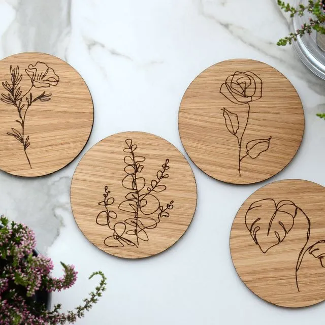 Wooden Coasters for Drinks "BOTANICAE", Set of 4