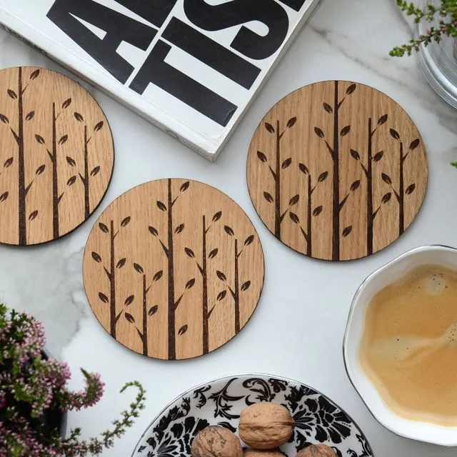Wooden Coasters for Drinks "FOREST", Set of 4