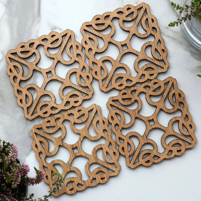 Wooden Coasters for Drinks "LACE", Set of 4