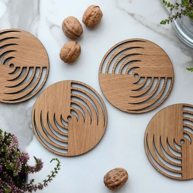 Wooden Coasters for Drinks "SPIN", Set of 4