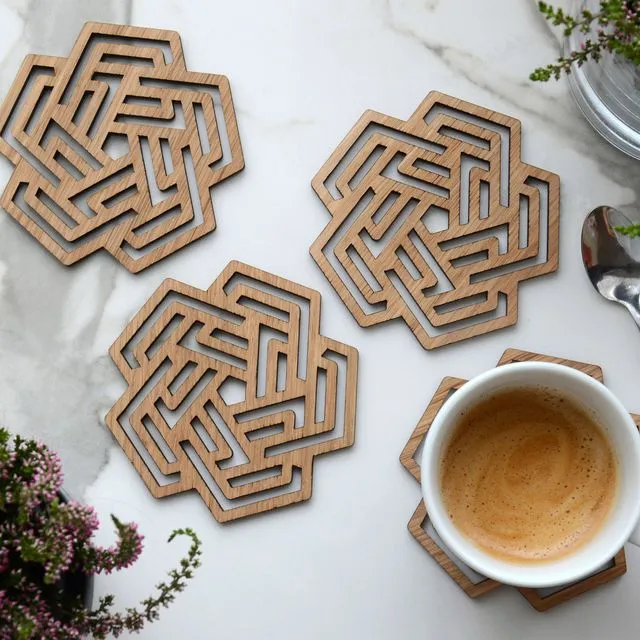 Wooden Coasters for Drinks "VORTEX", Set of 4