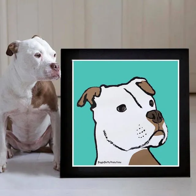 Staffie Mounted Print Turquoise