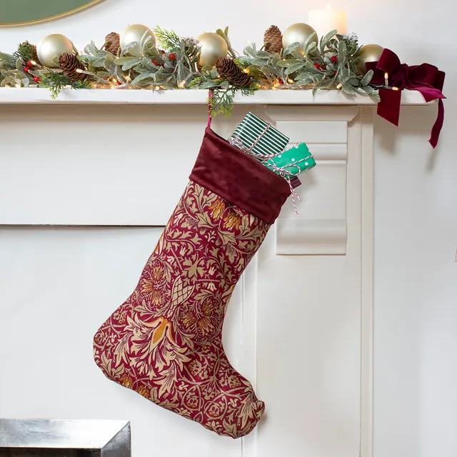 Large Christmas Stocking in William Morris Snakeshead Red