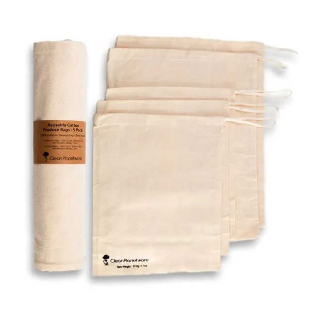 Reusable Cotton Produce Bags - Pack of 5