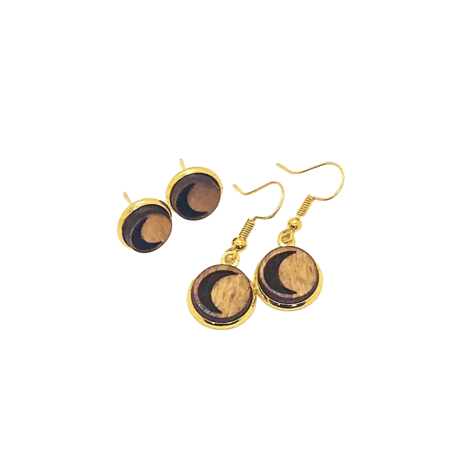 Lunar Wood Earrings - MOON CRESCENT DANGLE