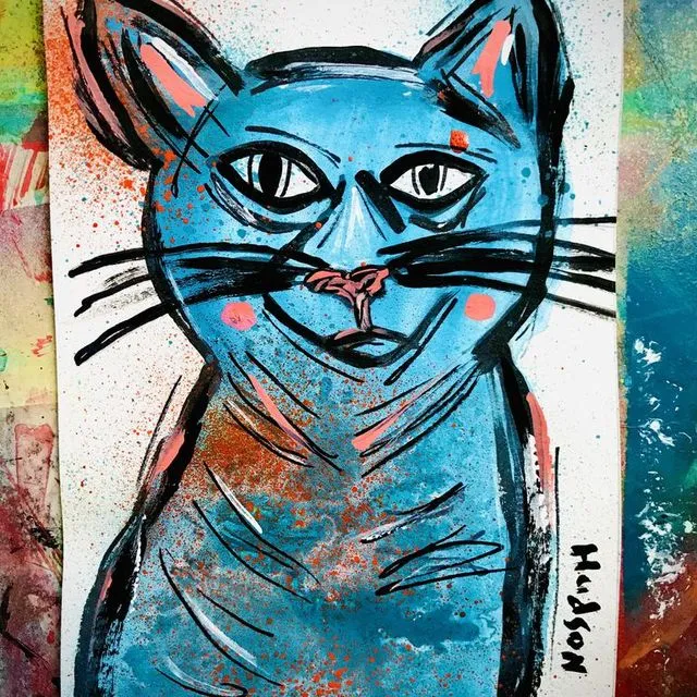 Gato Azul 4x6 Animal Art