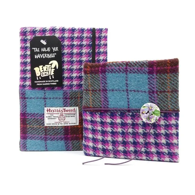 A5 Notebook - Pink Houndstooth and Teal check "Tae Haud Yer Haiverings"
