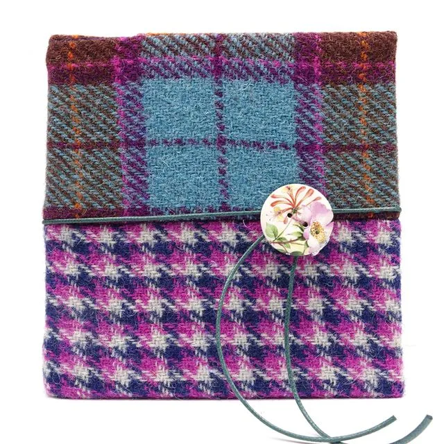 Square Notebook - Pink Houndstooth and Teal Check "Tae Haud Yer Haiverings"