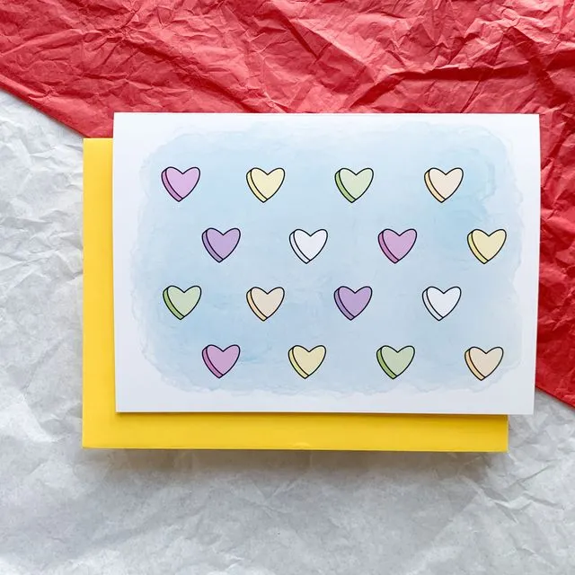 Tiny Candy Hearts Cute Handmade Valentine's Day Card by stonedonut design