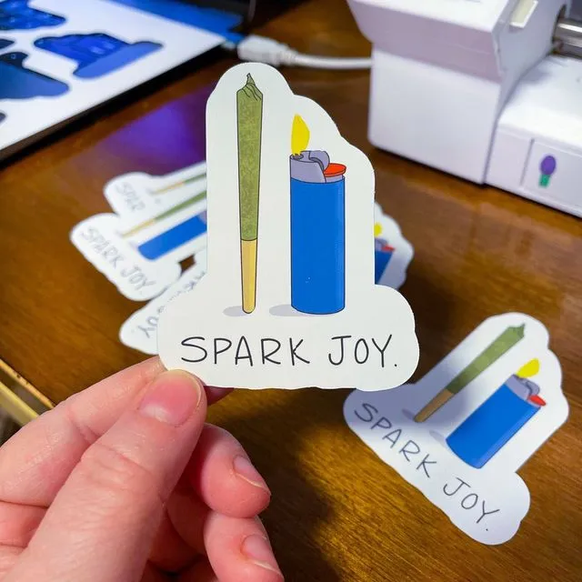 Spark Joy Die Cut Vinyl Sticker by stonedonut design