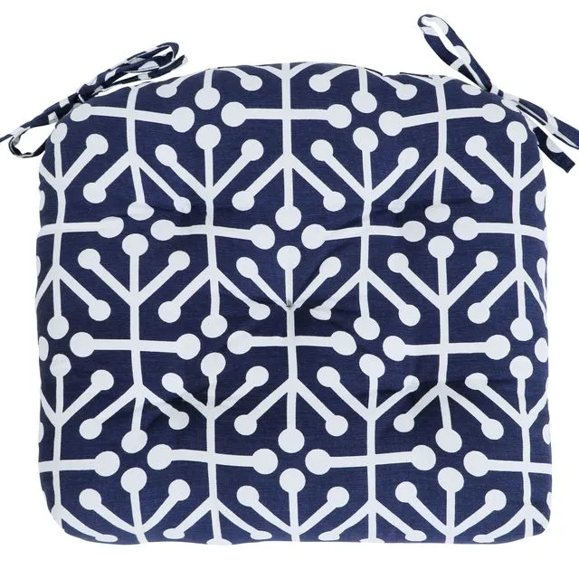 U Shape Handmade Cotton Chair Cushions Pad with Ties 16x16''-NAVY