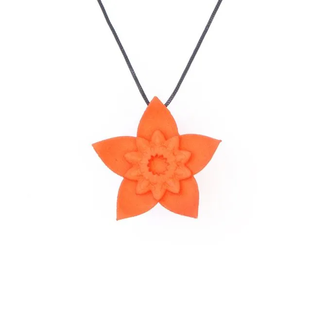Single Flower Pendant - Dahlia (Black Cord Tangerine)