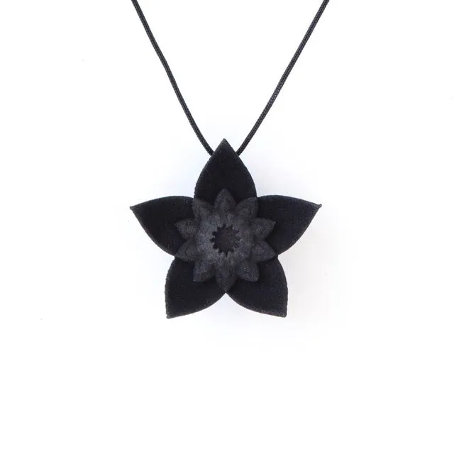 Single Flower Pendant - Dahlia (Black Cord Black)