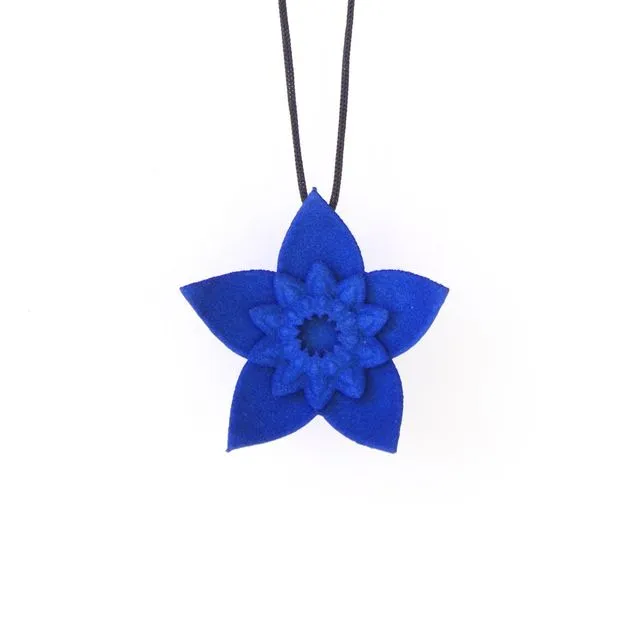 Single Flower Pendant - Dahlia (Black Cord Blue)