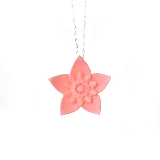 Single Flower Pendant - Dahlia (Silver Chain Coral)