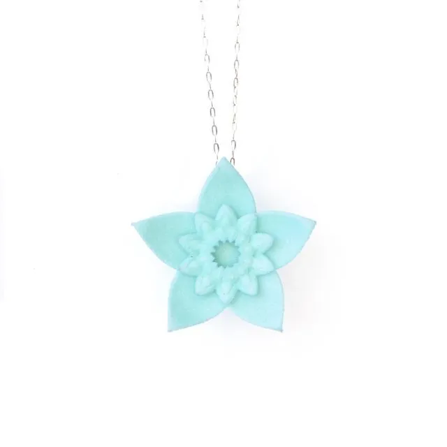 Single Flower Pendant - Dahlia (Silver Chain Aqua)
