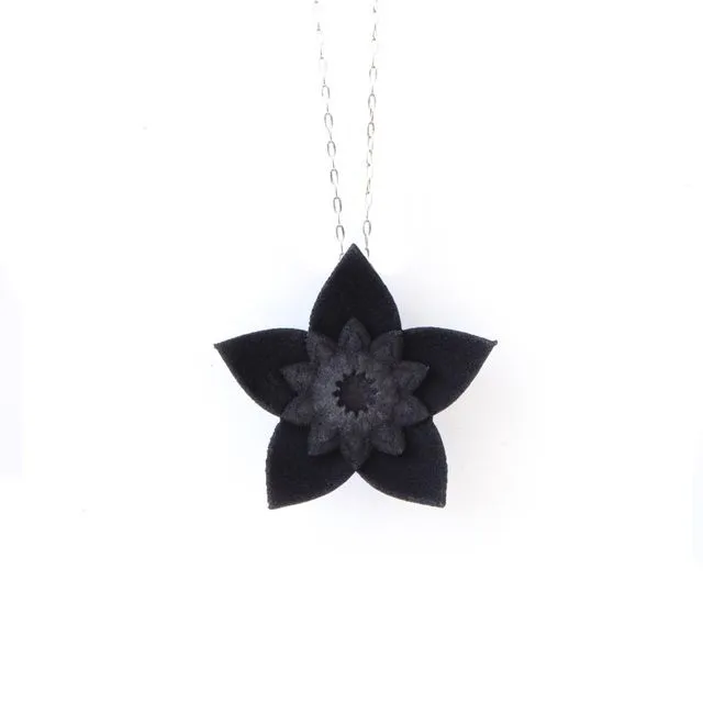 Single Flower Pendant - Dahlia (Silver Chain Black)
