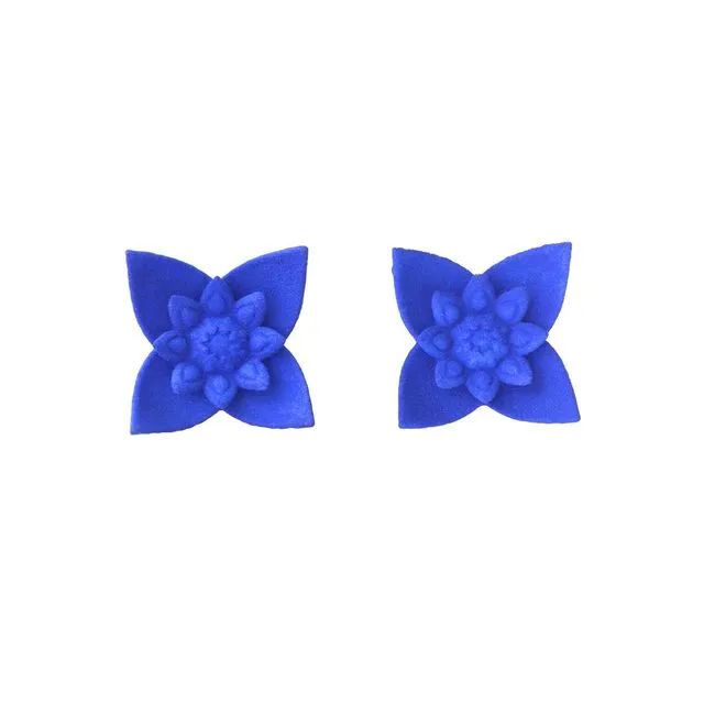 Flower Stud Earrings - Dahlia (Blue)