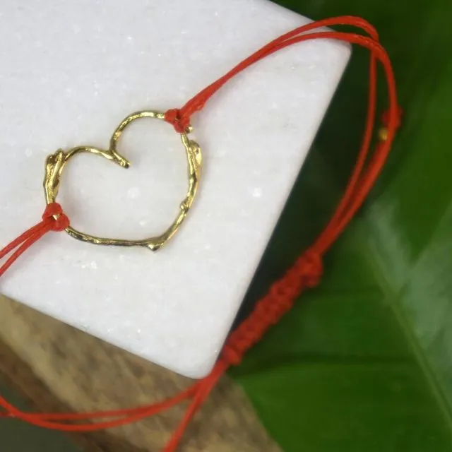 Jasmine heart shape cord string, twig bracelet in sterling silver. (Gold)