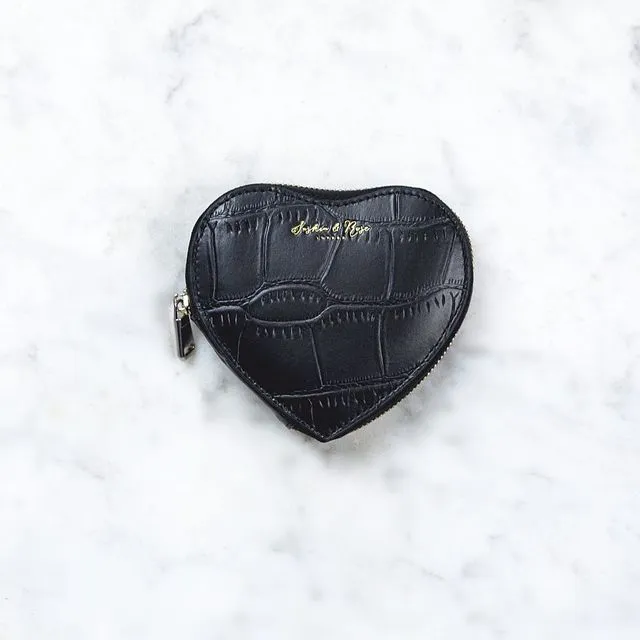 Heart zip purse - Black croc