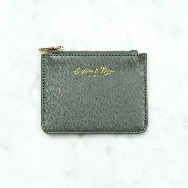 Mini zip coin purse - Khaki Green saffiano