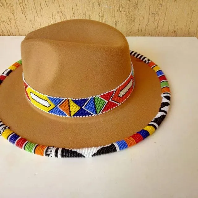 Zulu Beaded Fedora Hat (Doubled Layered) - Tan
