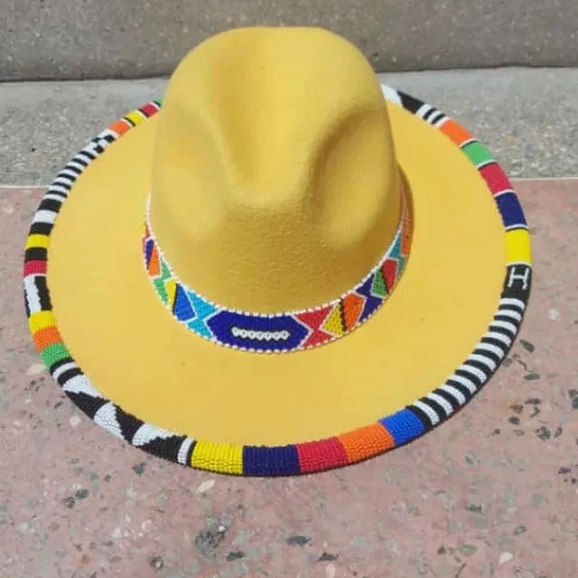 Zulu Beaded Fedora Hat (Doubled Layered) - Yellow