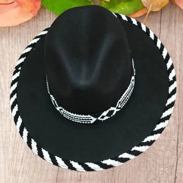 Zulu Beaded Fedora Hat (Doubled Layered) - Black