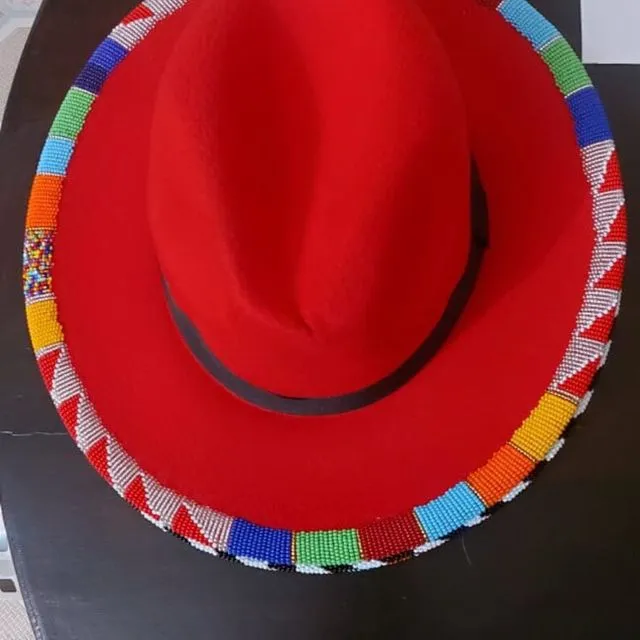 RIM Beaded Fedora Hat - Red