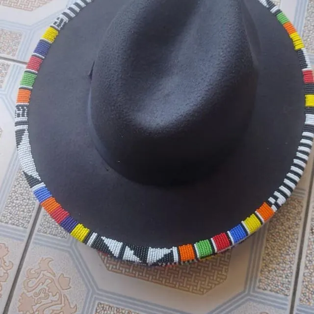 RIM Beaded Fedora Hat - Black Rainbow Beads