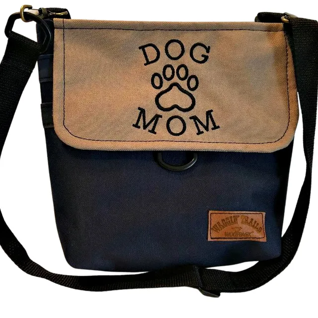 WoofPack Dog Walking Accessory Bag - Navy/Tan "Dog Mom"
