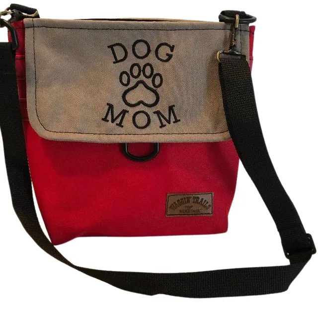 WoofPack Dog Walking Accessory Bag - Red/Tan "Dog Mom"