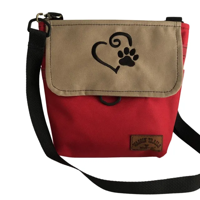 WoofPack Dog Walking Accessory Bag - Red/Tan "Heart Paw"