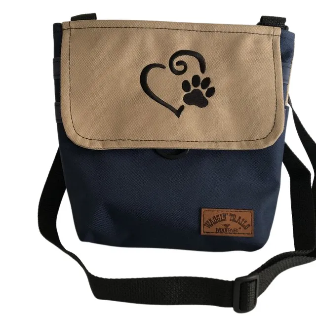 WoofPack Dog Walking Accessory Bag - Navy/Tan "Heart Paw"