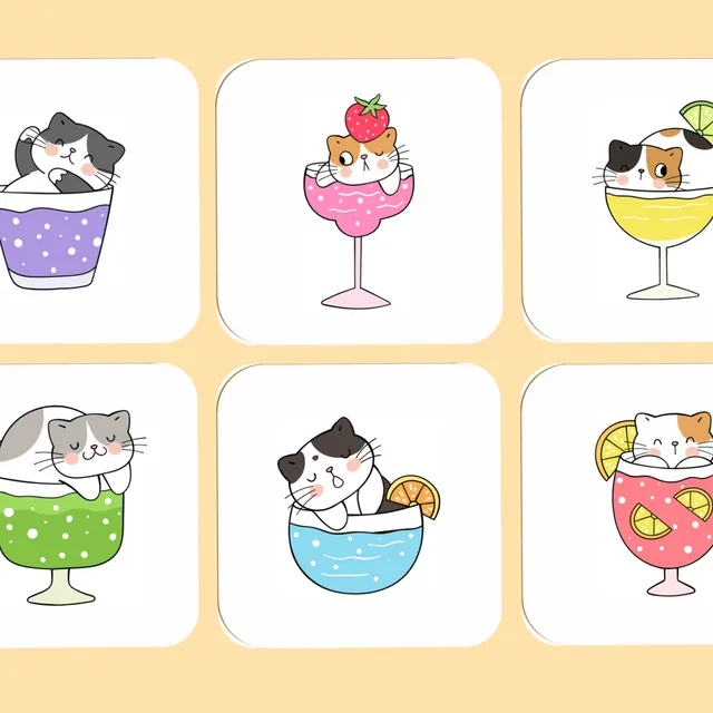 Cats in Cocktails Coasters