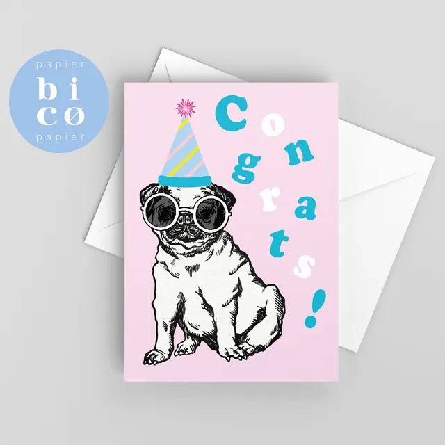 Greeting Cards | Congratulations Card | PUG DOG | Tarjeta de Felicitaciones | Carte de Félicitations | Biglietto di Congratulazioni | Glückwunschkarte.