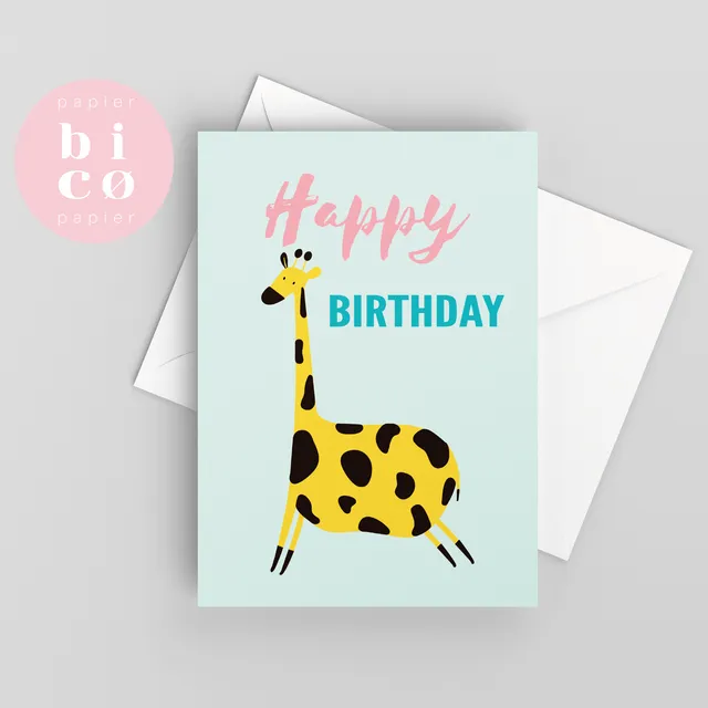 Greeting Cards | Kids Birthday Card | GIRAFFE | Happy Birthday Cards for Children | Tarjeta de Cumpleaños | Carte Joyeux Anniversaire | Biglietto di Buon Compleanno | Alles Gute zum Geburtstagskarte.