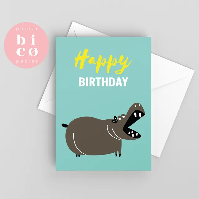Greeting Cards | Kids Birthday Card | HIPPO | Happy Birthday Cards for Children | Tarjeta de Cumpleaños | Carte Joyeux Anniversaire | Biglietto di Buon Compleanno | Alles Gute zum Geburtstagskarte.