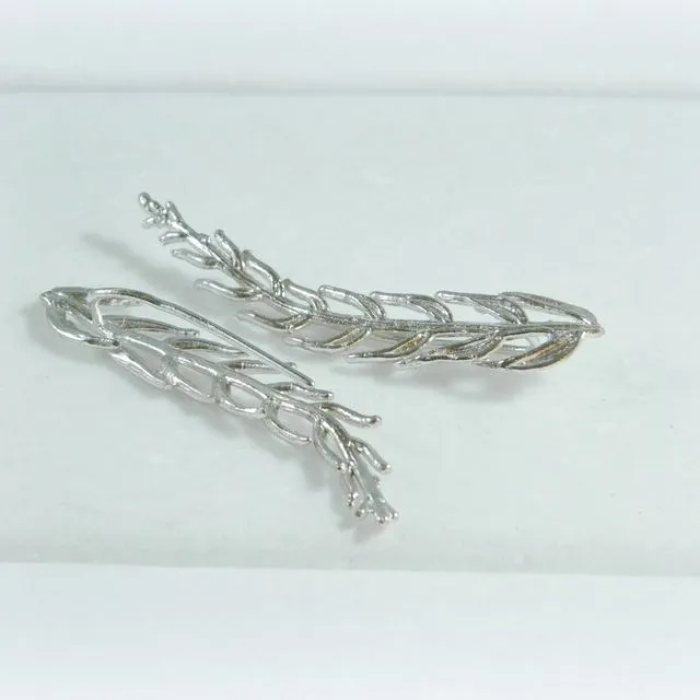 Real arocaria Leaf earrings in sterling silver.